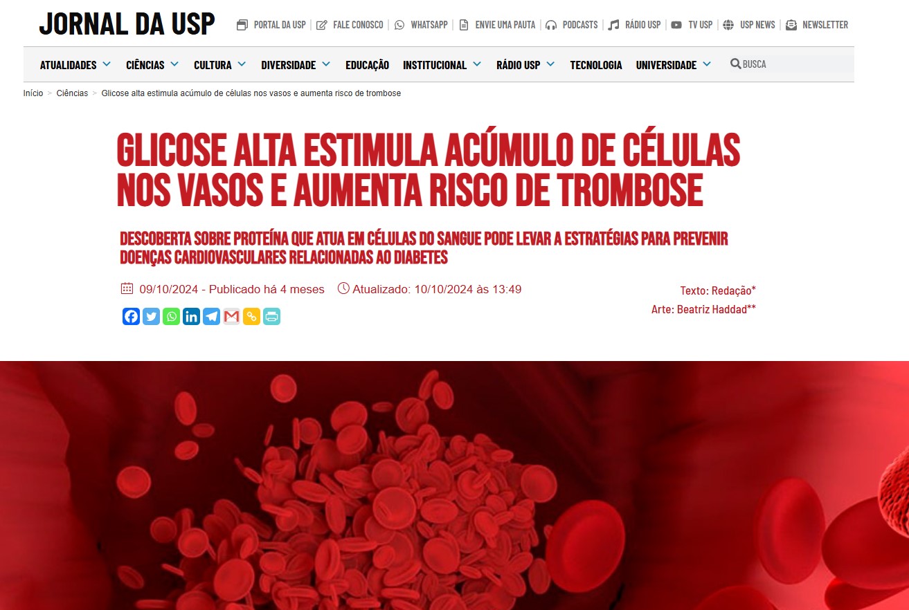 Glicose alta estimula acúmulo de células nos vasos e aumenta risco de trombose