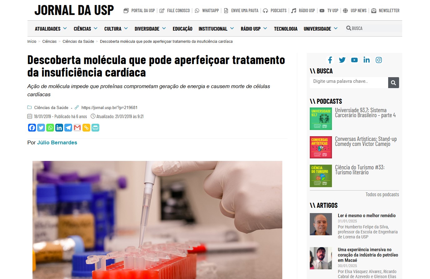 Descoberta molécula que pode aperfeiçoar tratamento da insuficiência cardíaca